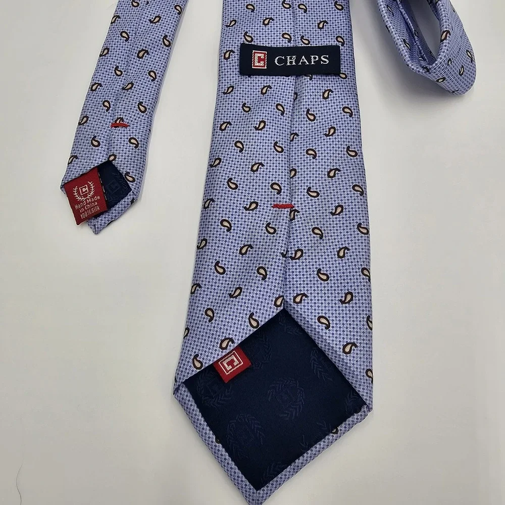 Chaps 100%‎ Silk Tie Blue Brown Paisley Microdot Pattern Men's Neck Tie 3.5
